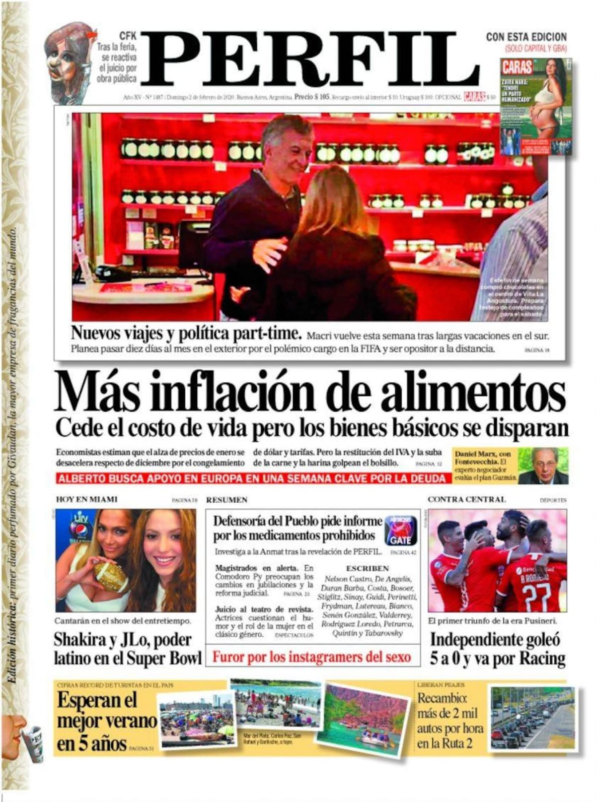 Tapas de diarios, Perfil, domingo 2 de febrero de 2020