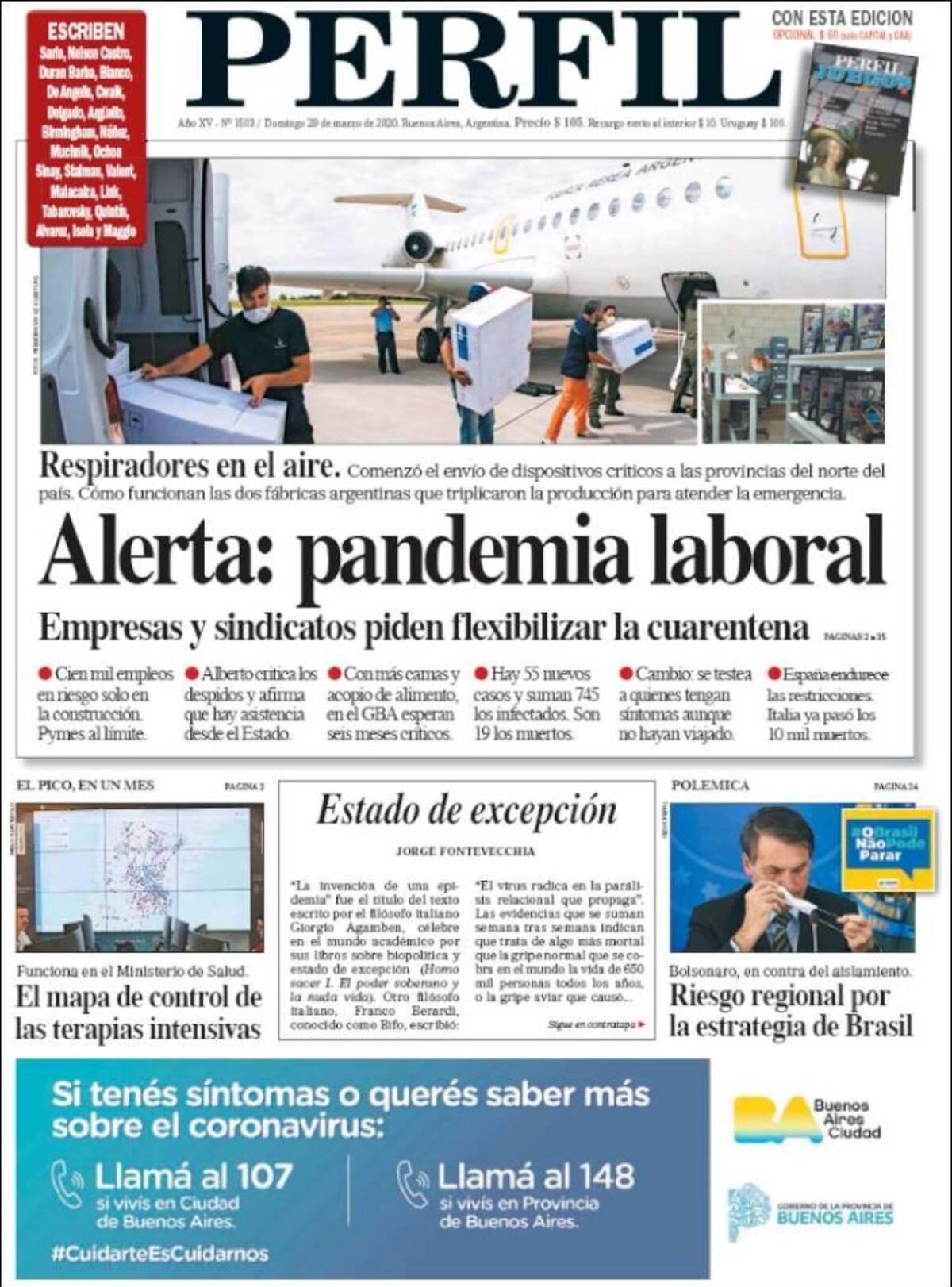 Tapas de Diarios, Perfil, domingo 29 de marzo de 2020