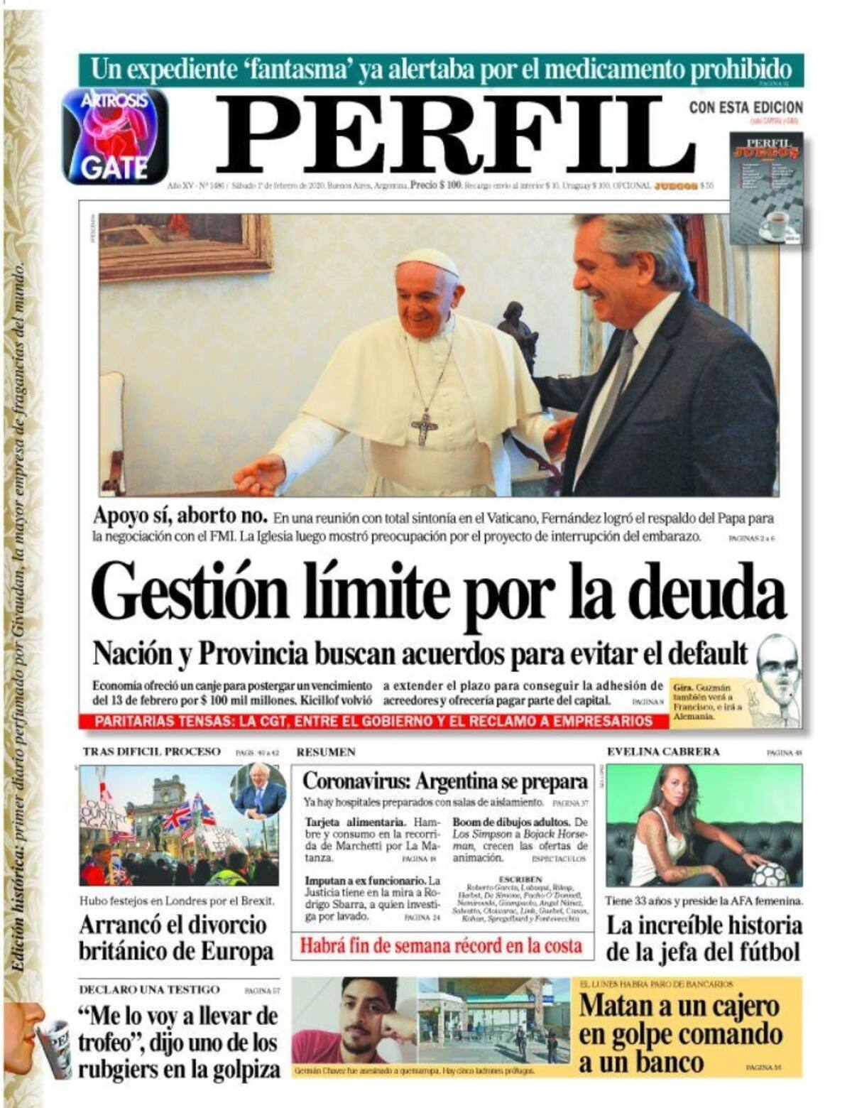 Tapas de diarios, Perfil, sábado 1 de febrero de 2020