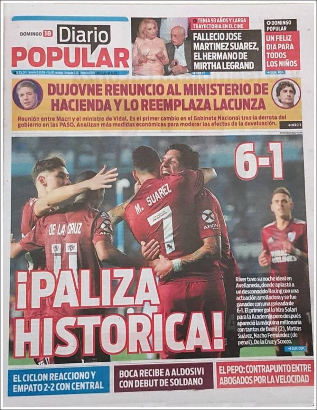 Tapas de diarios, Popular, domingo 18-08-19