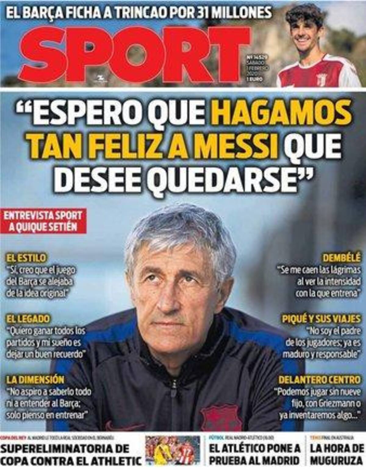 Tapas de diarios, Sport de España, sábado 1 de febrero de 2020