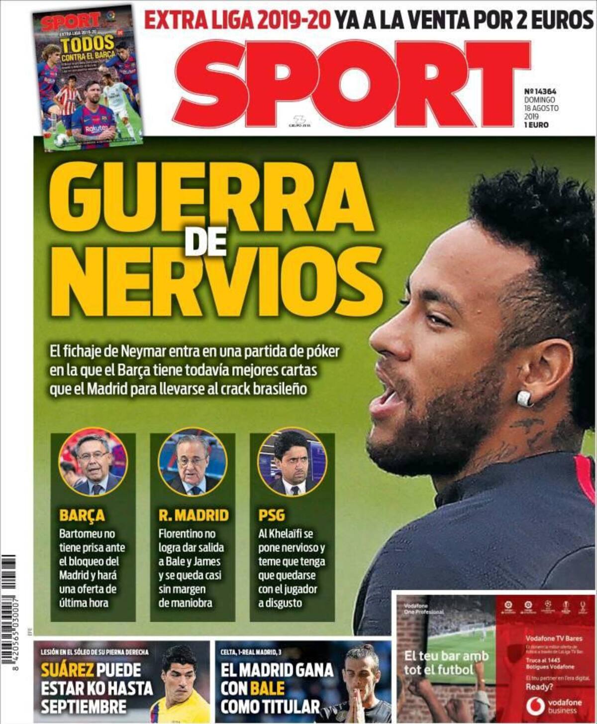 Tapas de diarios, Sport, domingo 18-08-19