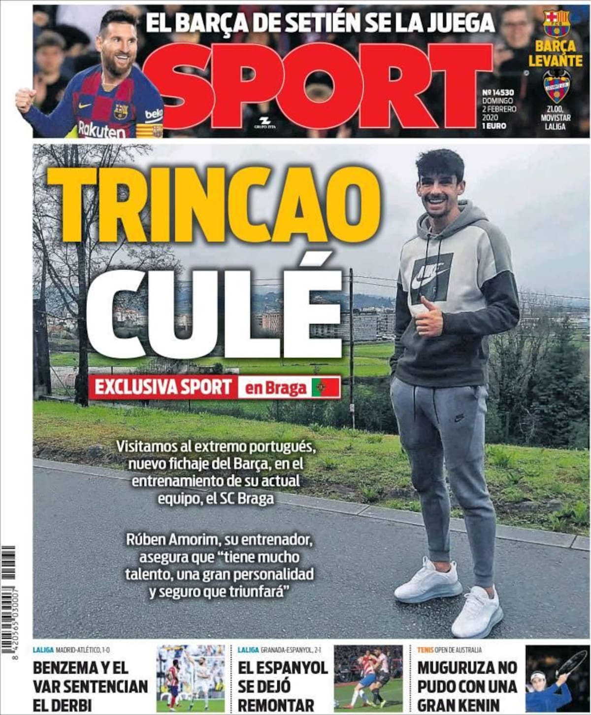 Tapas de diarios, Sport, domingo 2 de febrero de 2020
