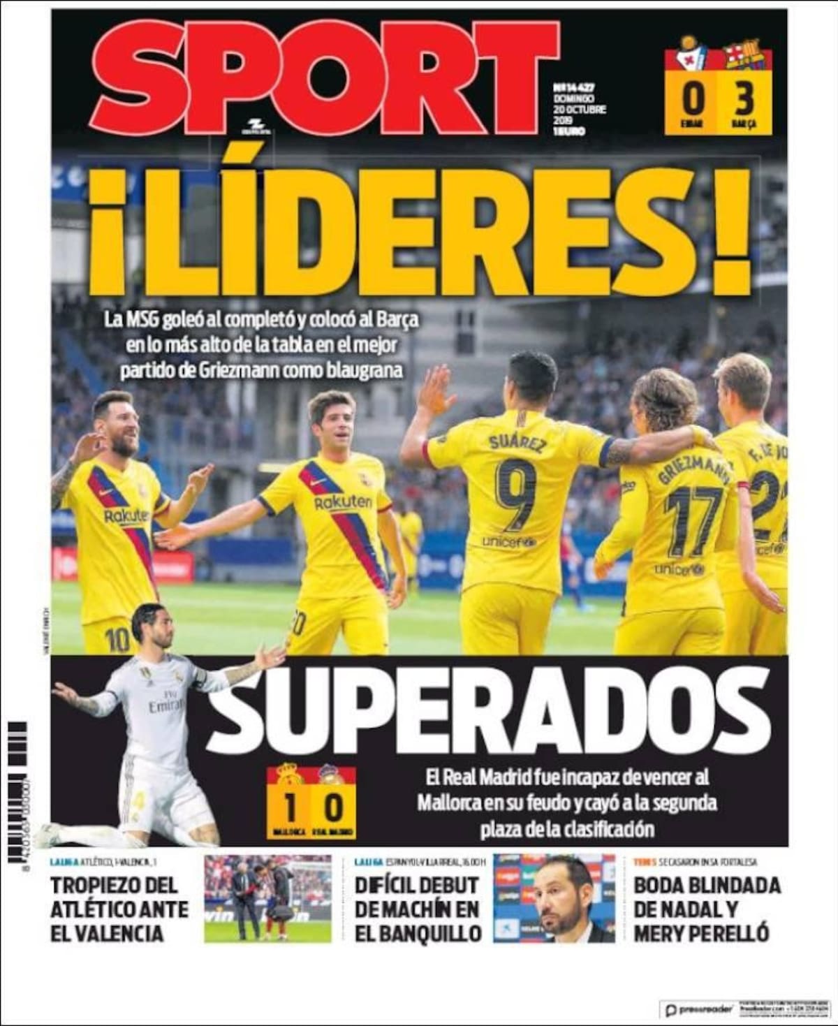 Tapas de Diarios, Sport, Domingo 20-10-19