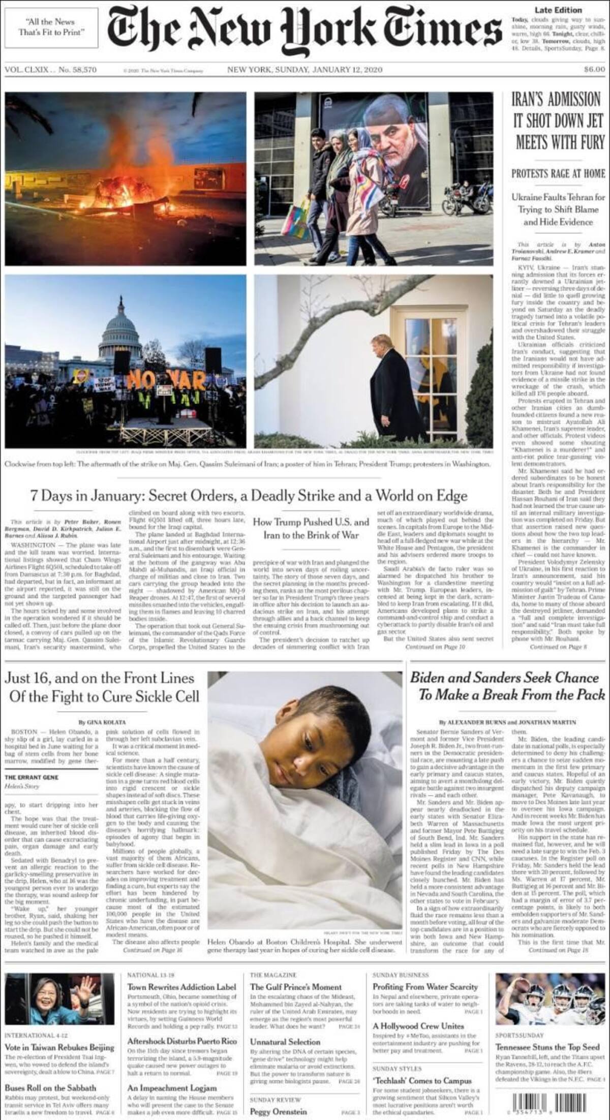 Tapas de diarios, The New York Times, domingo 12 de enero de 2020
