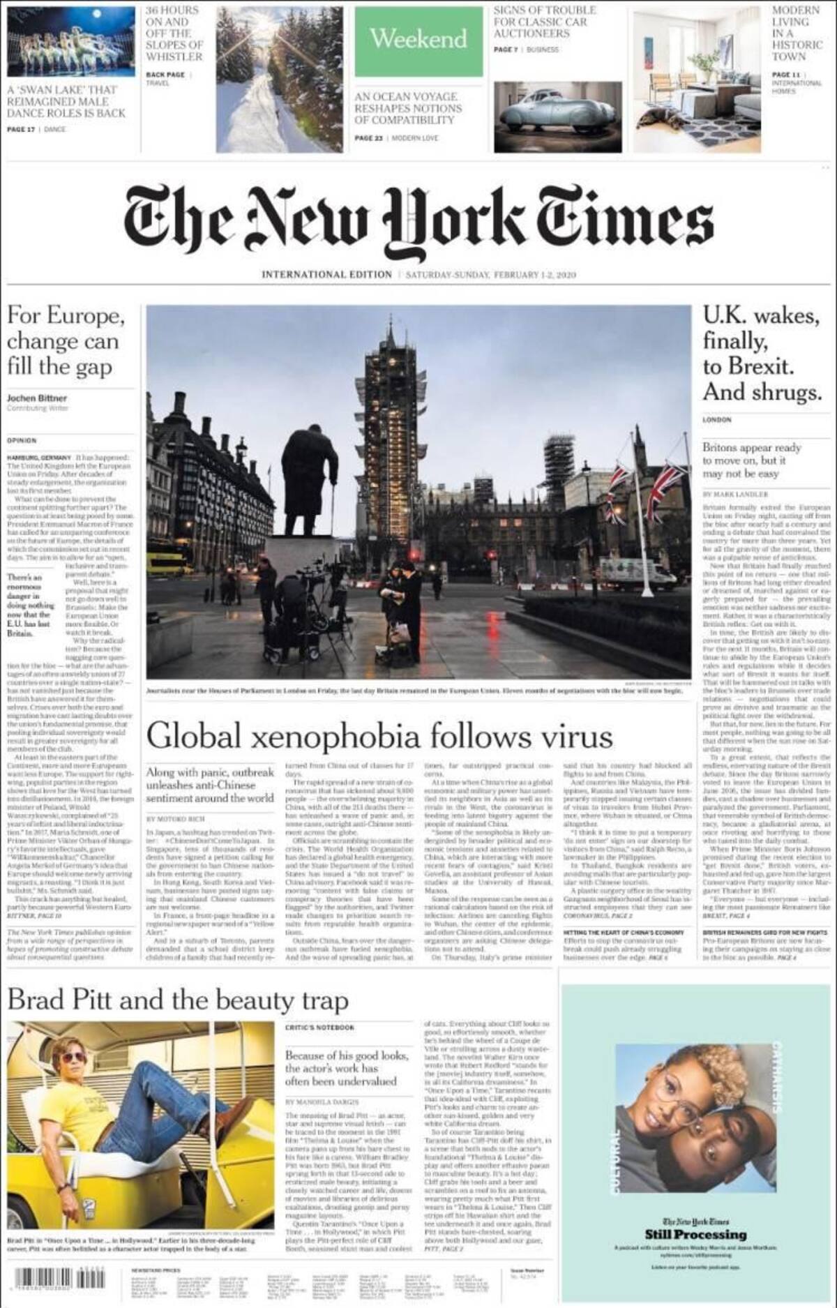 Tapas de diarios, The NYTimes, sábado 1 de febrero de 2020