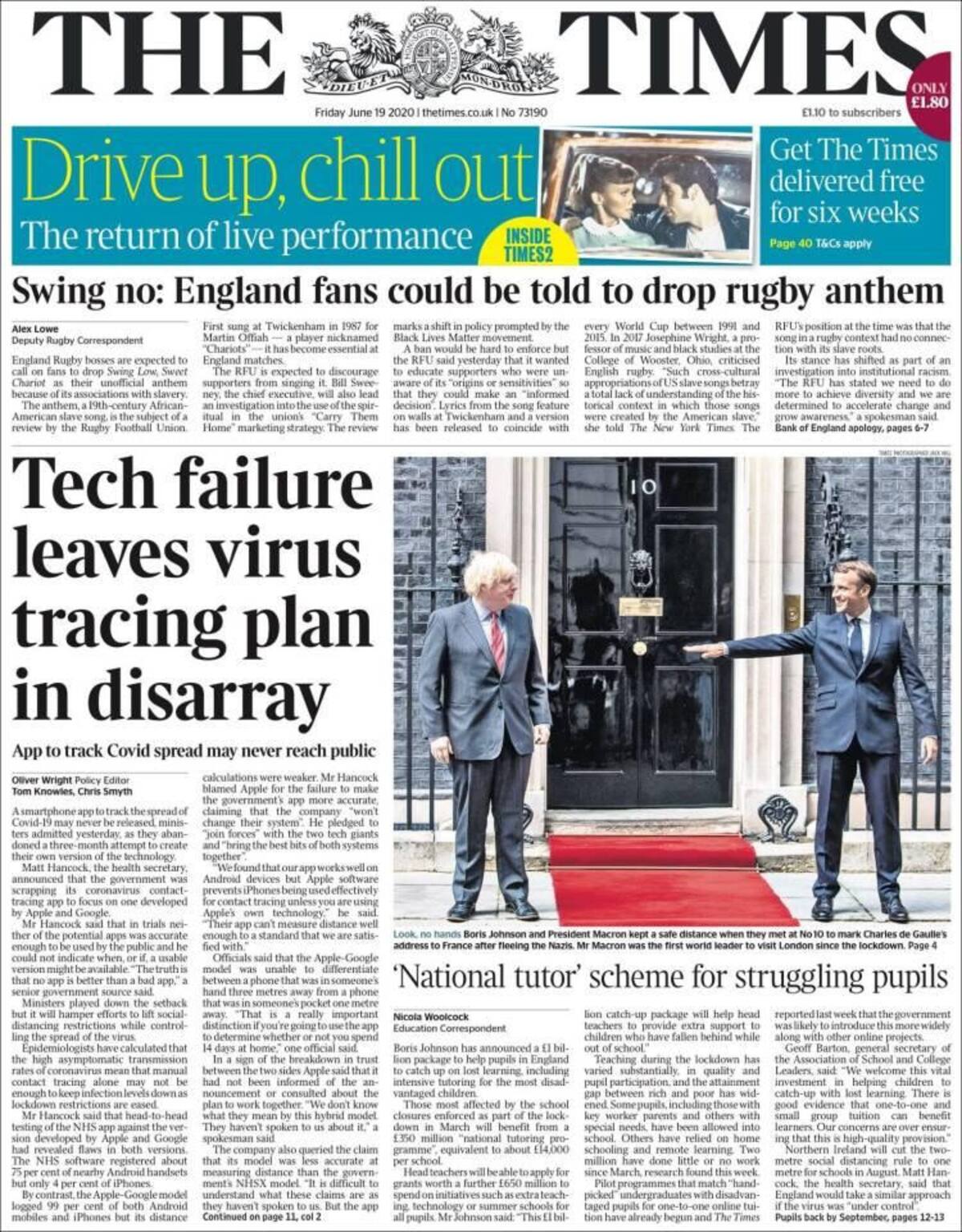 Tapas de diarios, Times, viernes 19 de junio de 2020