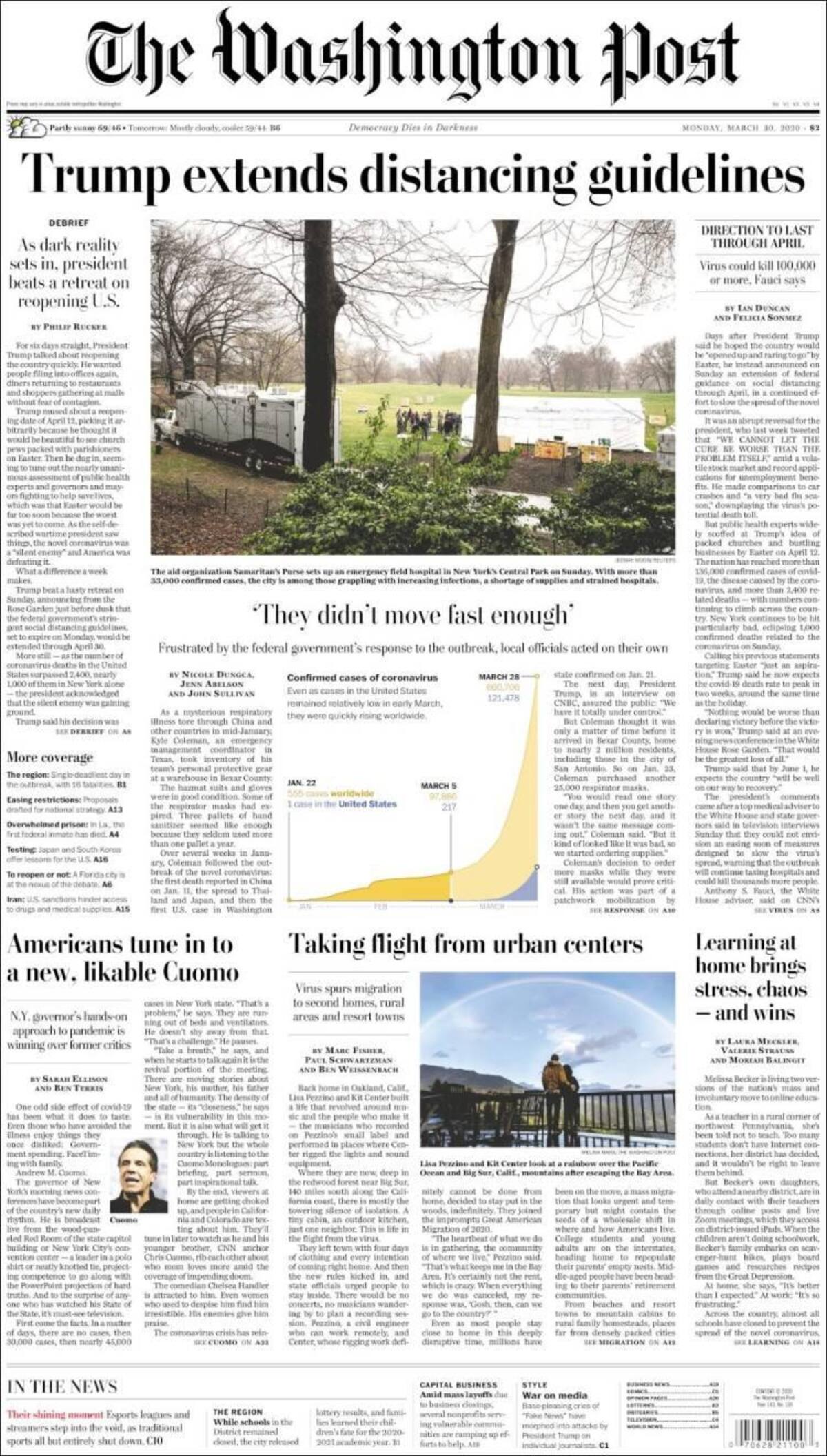 Tapas de diarios, Washington, lunes 30 de marzo de 2020
