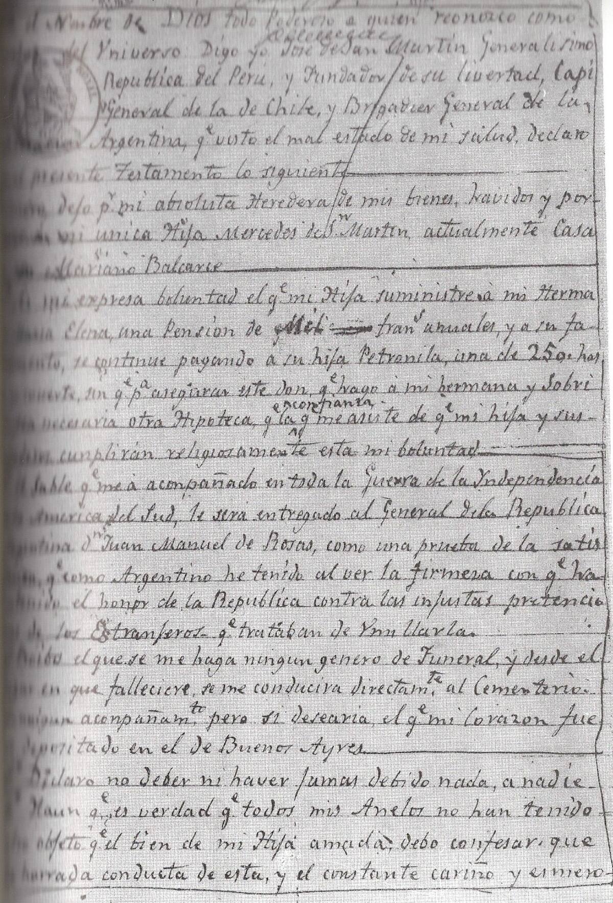Testamento de San Martín