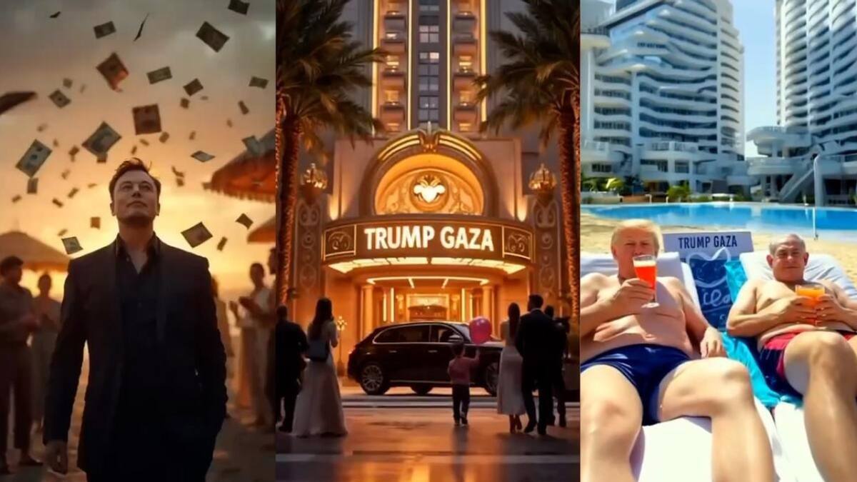 La estatua de oro de "Trump Gaza" en medio de una "reconstruida" Franja. Foto: Captura de video.