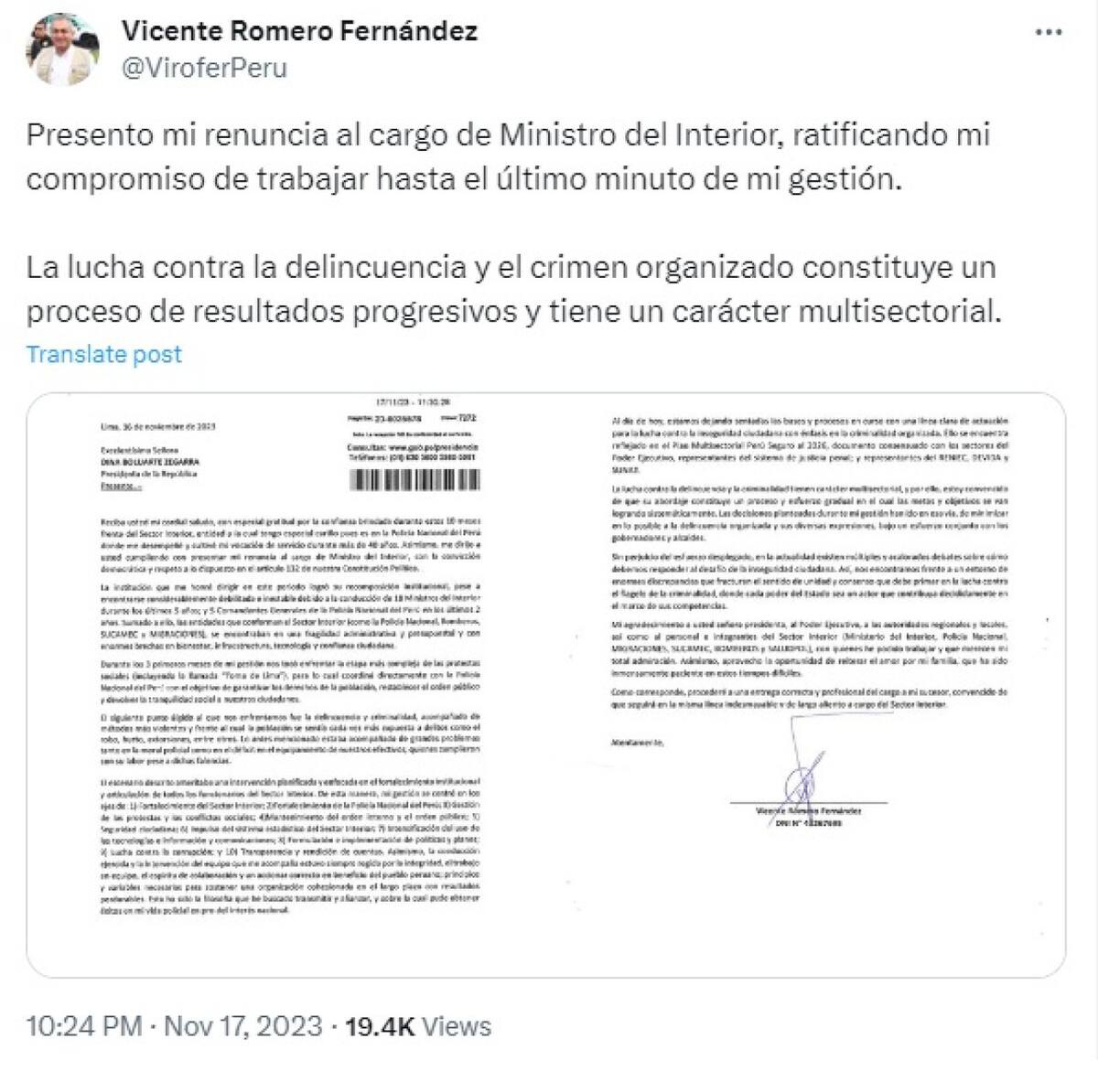 Tuits de Vicente Romero. Foto: captura.