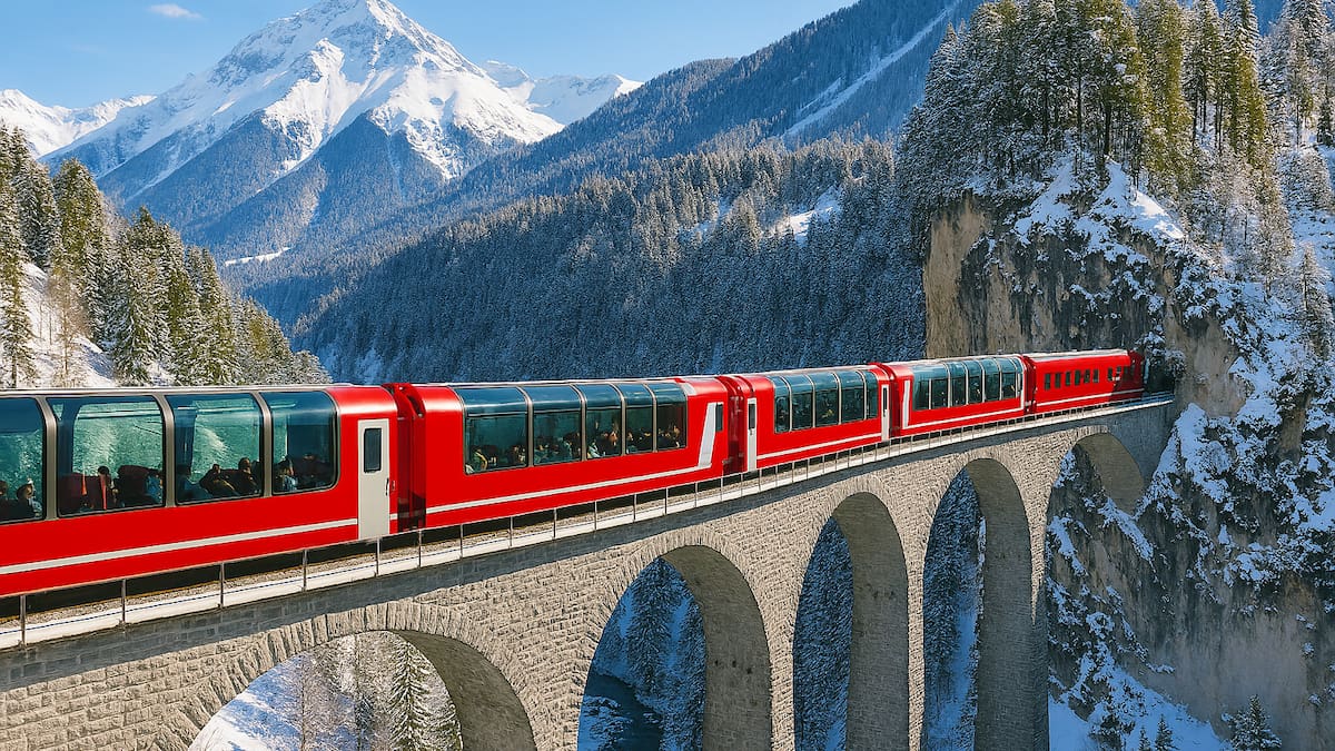 El tren panorámico más espectacular del planeta: recorre los Alpes durante 8 horas entre nieve, puentes legendarios y paisajes únicos