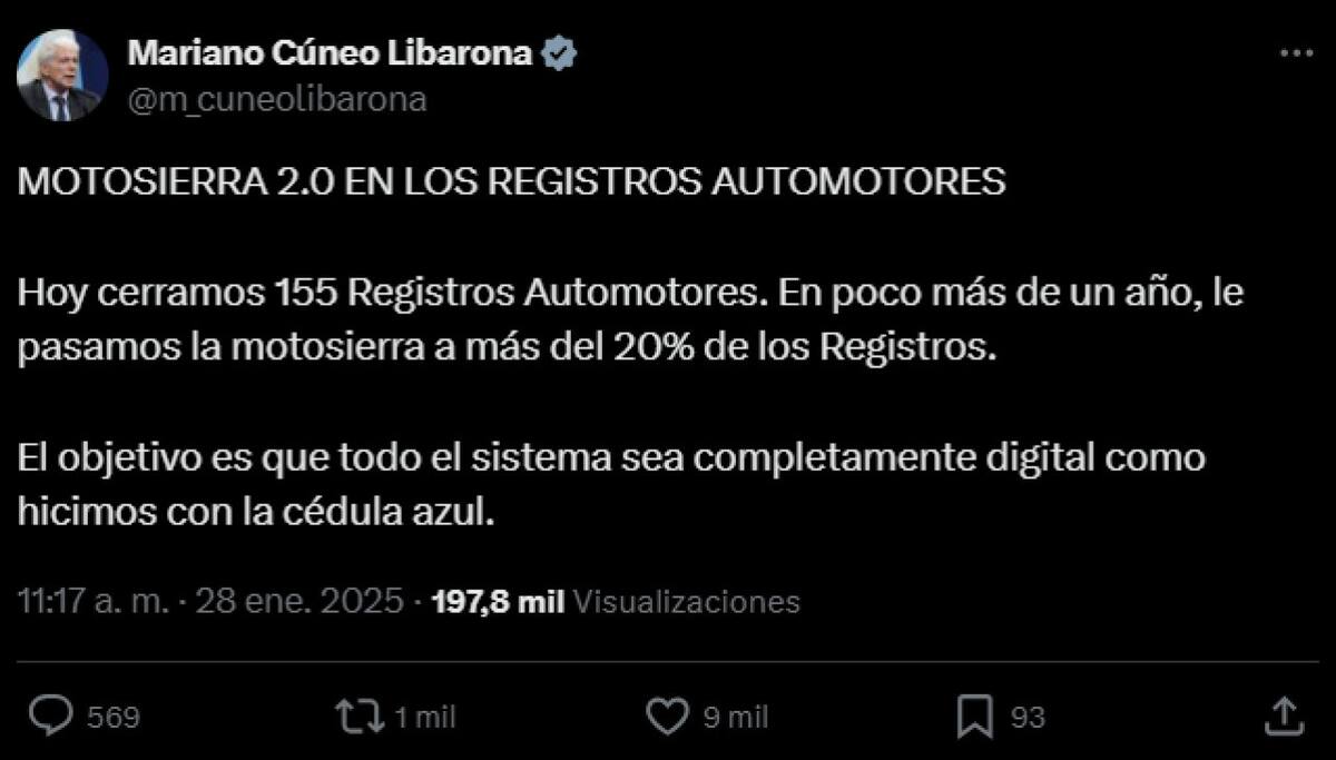 Tweet de Cúneo Libarona. Fuente: X