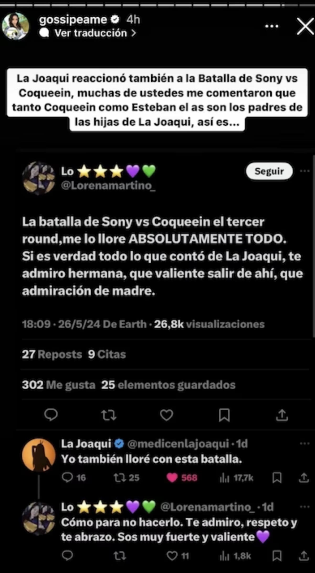 Tweet de La Joaqui. Foto X.