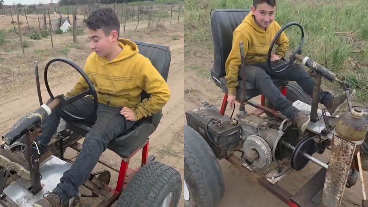 Talento mecánico: tiene 14 años, vive en Córdoba y construyó su propio tractor con materiales reciclados de un tornado