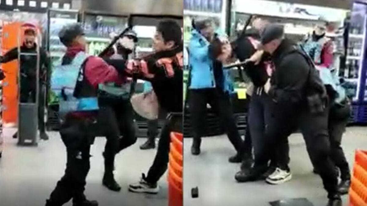 Un joven intentó comprar cinco botellas de aceite, se lo negaron y terminó a los golpes con cinco policías. Foto: Captura de pantalla.