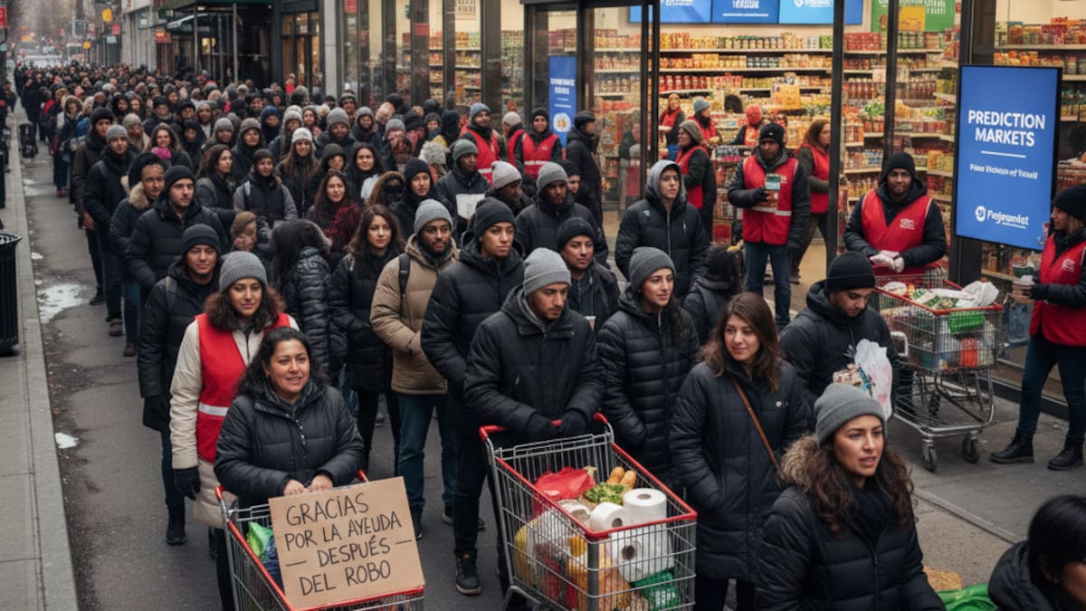 Un supermercado regala huevos, pan, frutas y papel higiénico a miles de personas.