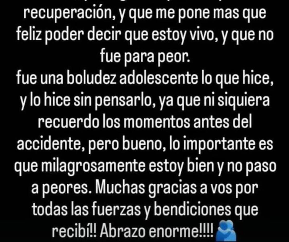 Una parte del mensaje publicado por Thiago. Foto: Instagram.