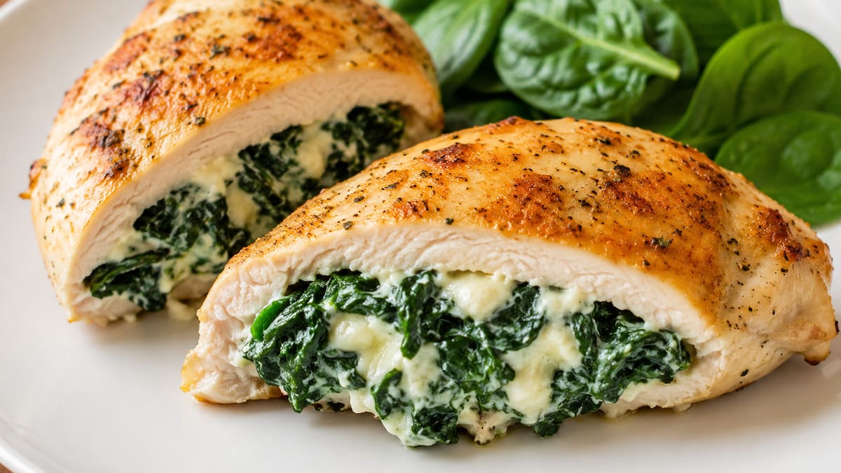 Muy fácil y sin horno: pechugas de pollo rellenas de espinaca para sorprender a tus invitados