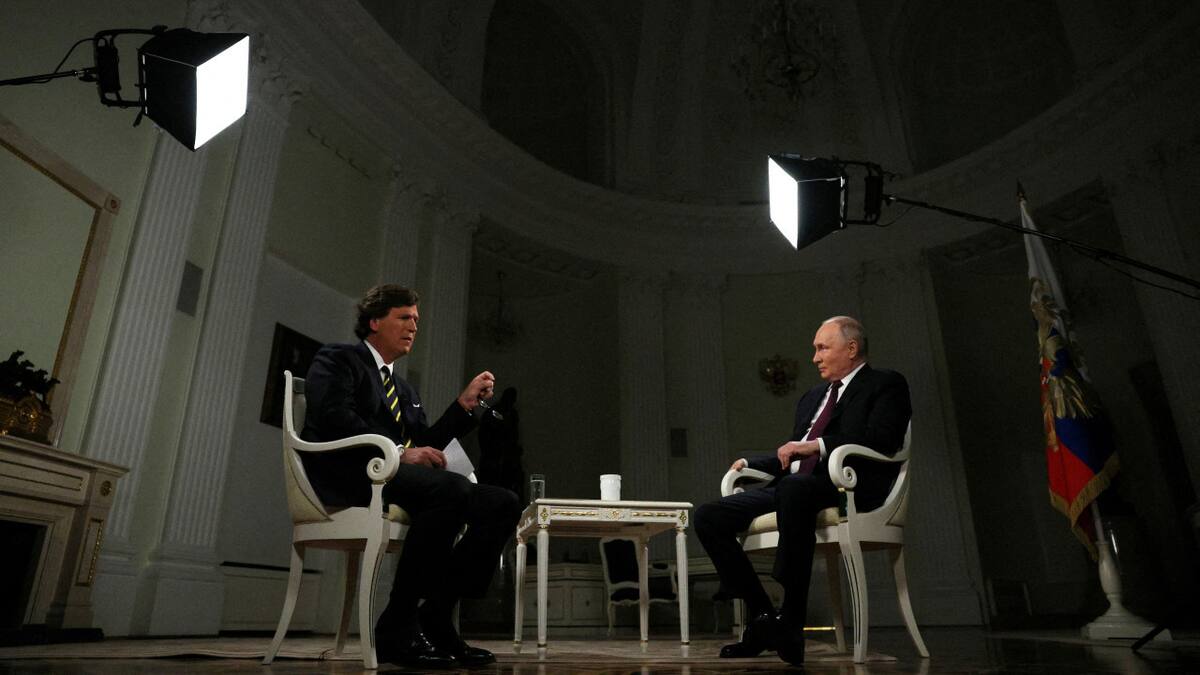Vladimir Putin en entrevista con Tucker Carlson. Foto: Reuters.