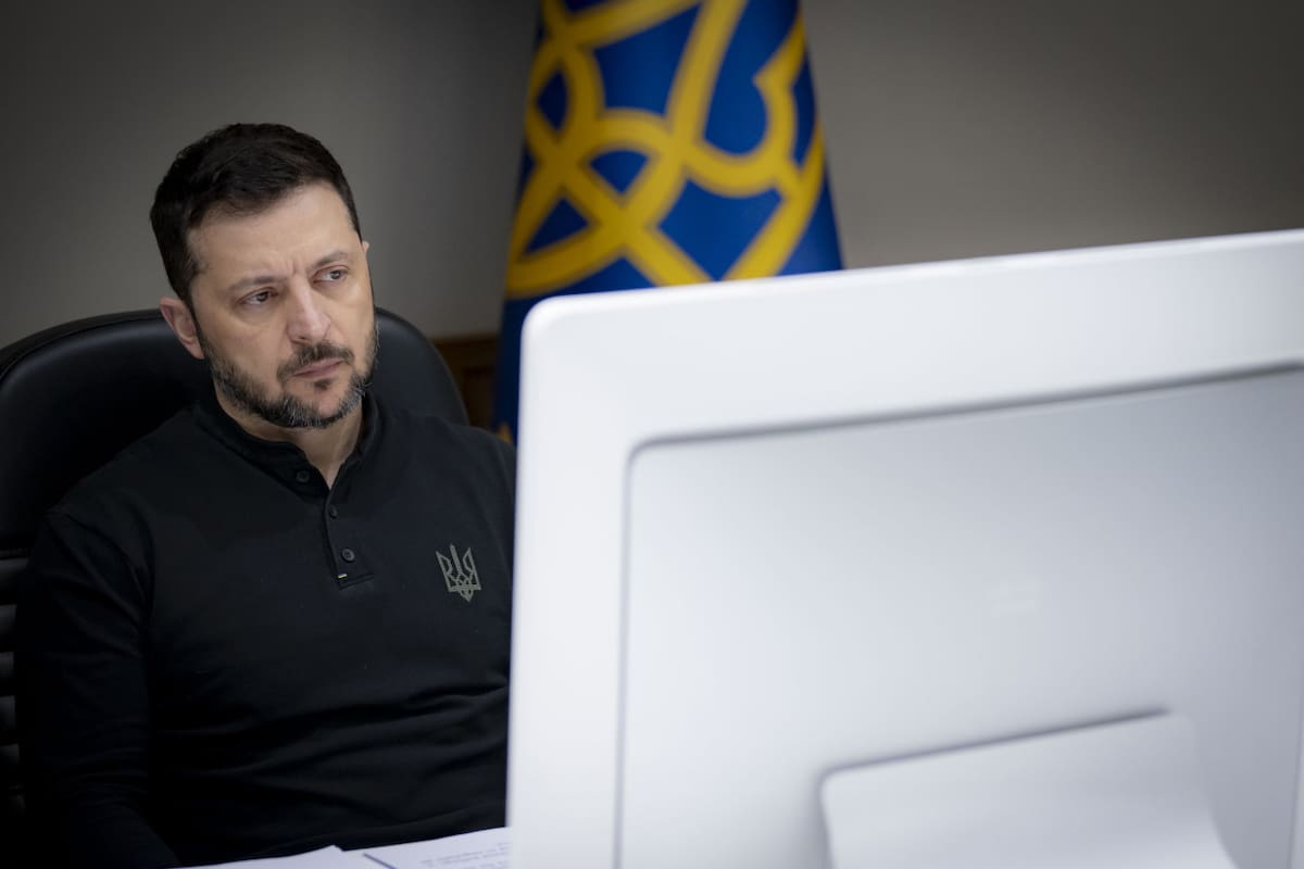 Volodimir Zelenski en la reunión de "Coalición de los Voluntarios". Foto: EFE.