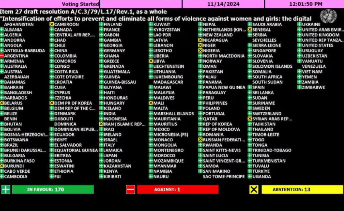 Votación de la ONU sobre la prevención de la violencia contra mujeres y niñas.